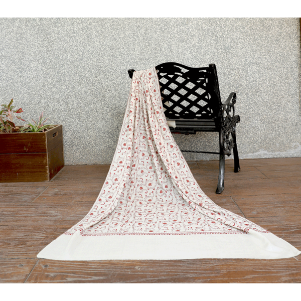 Pashmina & Wool Blend Allover Embroidery Shawl