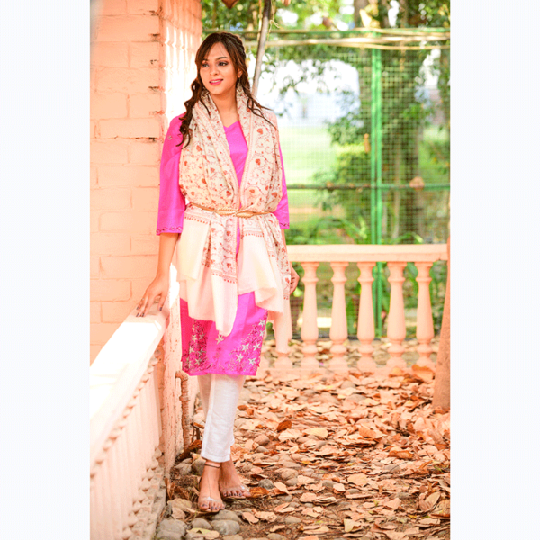 Pashmina & Wool Blend Allover Embroidery Stole