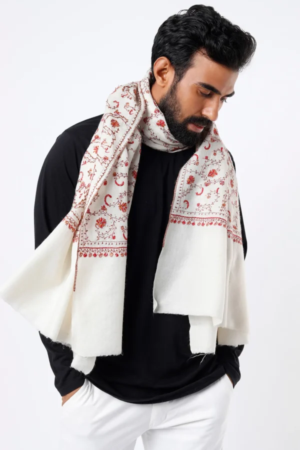 Ivory Hand Embroidered Shawl