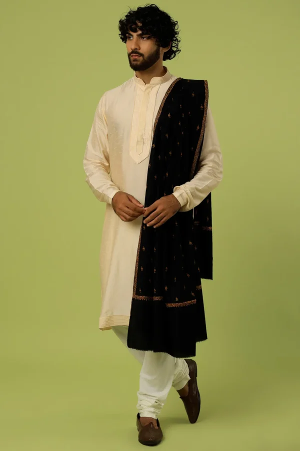 Rich Black Embroidered Shawl